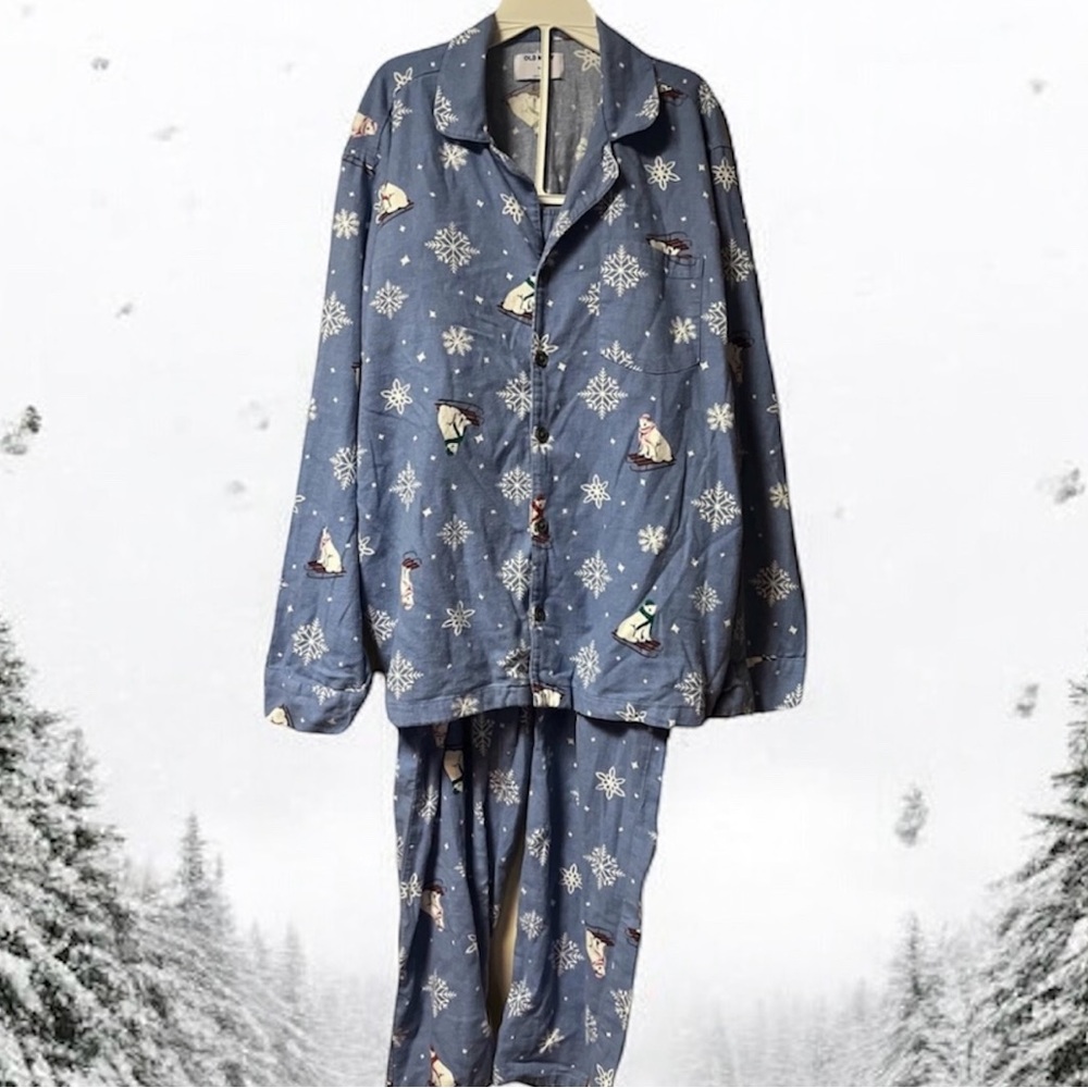 Old Navy ~ Women’s ~ 2 Piece Pajama Set ~ XL~Flannel ~Snowflakes & Polar Bears - Picture 11 of 16
